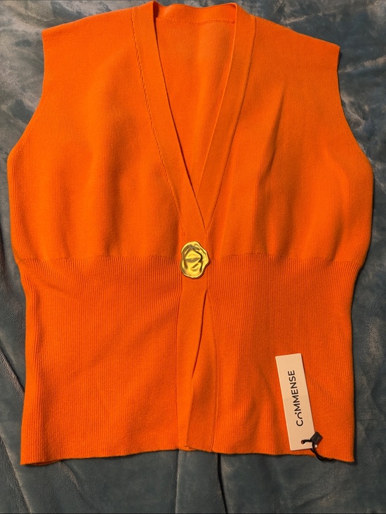 Commense Tops - Commense Bright Orange Sleeveless V-Neck Knit Vest